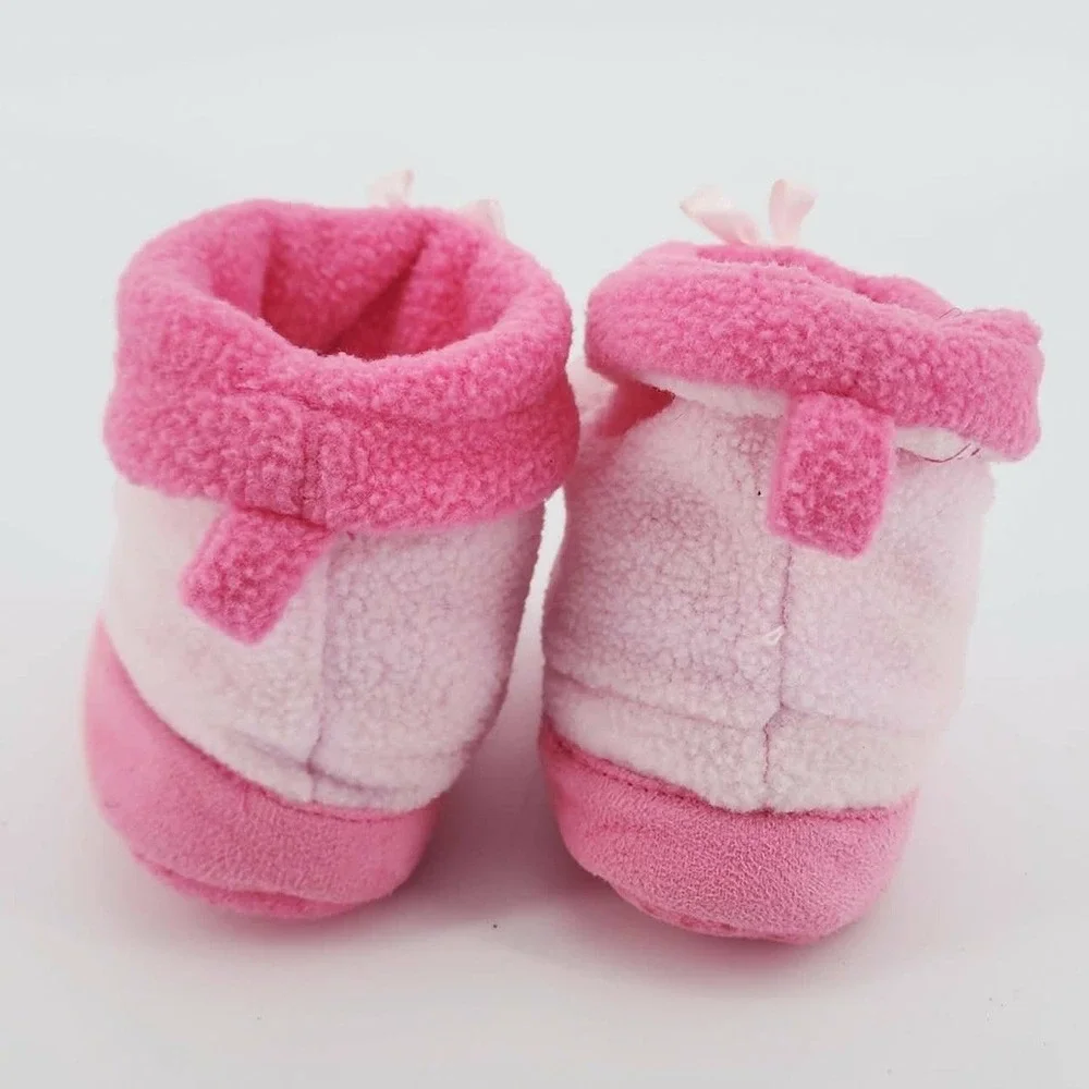 Baby Girl Pink Fleece Pom Pom Slipper Booties‎ Non-Slip XS 3-4 Infant Shoes